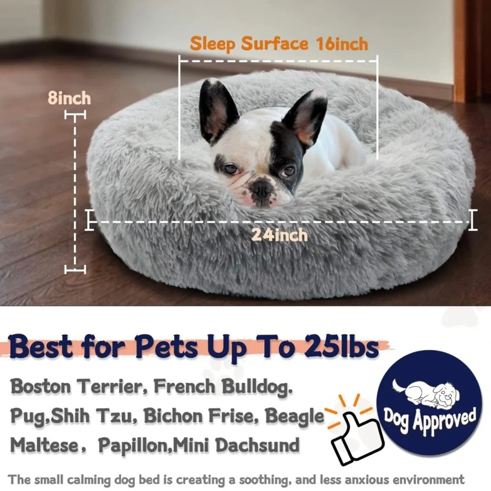 Calming pet dog cat round donut sleep bed